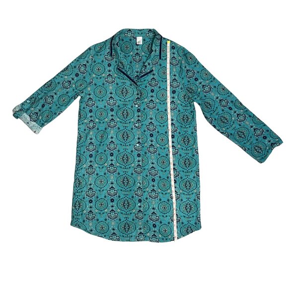 Liz Claiborne Nightgown Size L Teal Medallion Print Sleepwear Quiet Luxury Style - Picture 6 of 11